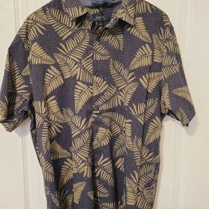 Roark summer button down floral green blue shirt l